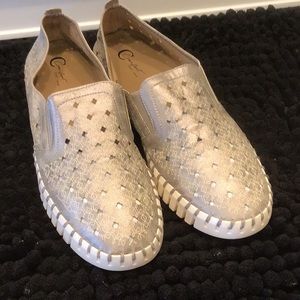 Ccomfort silver laser cut slip on casual sneakers